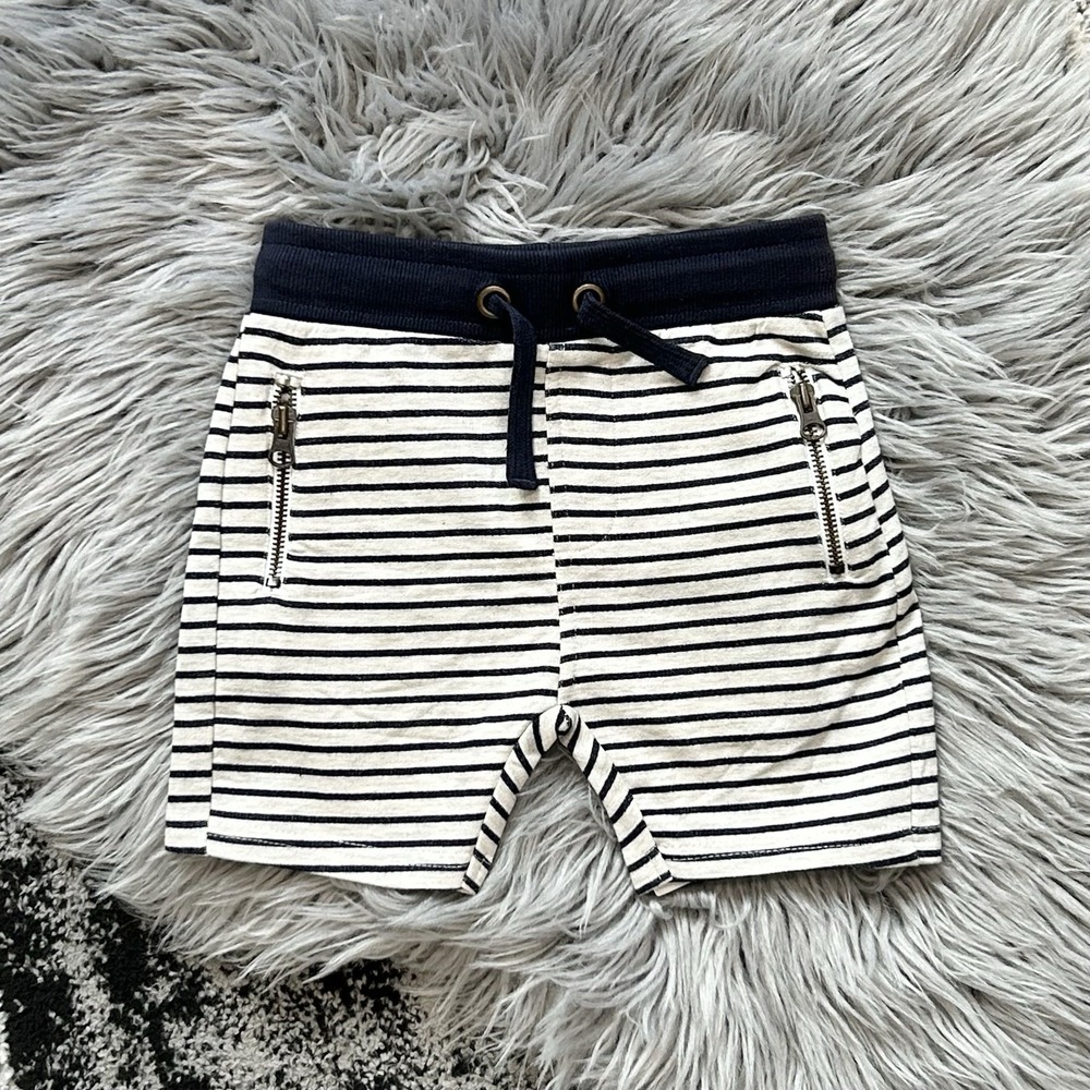 Tops & Tails Boys Pull On Navy Striped Knit Shorts Size‎ 3-4T